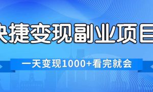 快捷变现的副业项目，一天变现1000 ，各平台最火赛道，看完就会