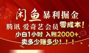 闲鱼全新暴力掘金玩法，官方正品影视会员无成本渠道！小白1小时收…