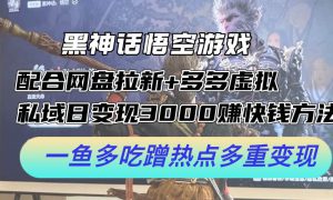 黑神话悟空游戏配合网盘拉新 多多虚拟 私域日变现3000 赚快钱方法。…