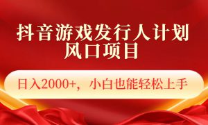 抖音游戏发行人风口项目，日入2000 ，小白也可以轻松上手