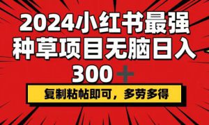 2024小红书最强种草项目，无脑日入300 ，复制粘帖即可，多劳多得