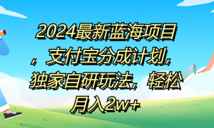 2024最新蓝海项目，支付宝分成计划，独家自研玩法，轻松月入2w