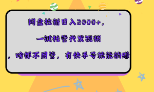 网盘拉新日入2000 ，一键托管代发视频，啥都不用管，有快手号就能躺赚