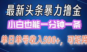 最新头条撸金，小白也能一分钟一条