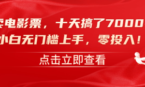 靠卖电影票，十天搞了7000 ，零投入，小白无门槛上手！