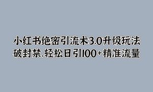 小红书绝密引流术3.0升级玩法，破封禁，轻松日引100 精准流量