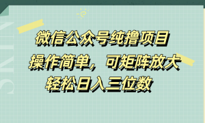 微信公众号纯撸项目，操作简单，可矩阵放大，轻松日入三位数