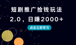 短剧推广捡钱玩法2.0，日赚2000