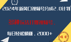 2024年新风口，视频号分成2.0计划，多种玩法打爆视频号，每日轻松躺赚2000