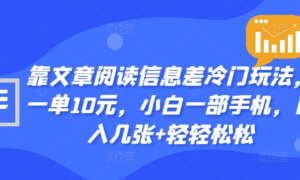 靠文章阅读信息差冷门玩法，一单十元，轻松做到日入2000