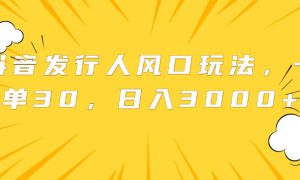 抖音发行人风口玩法，一单30，日入3000