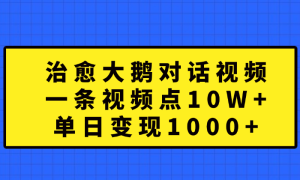 治愈大鹅对话一条视频点赞 10W ，单日变现1000