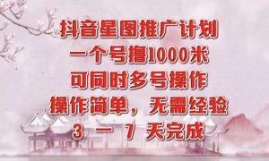 抖音星图推广项目，3-7天就能完成，每单1000元，可多号一起做