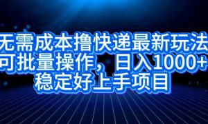 无需成本撸快递最新玩法,可批量操作，日入1000 ，稳定好上手项目