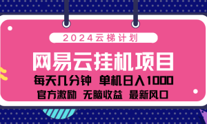 2024网易云云梯计划项目，每天只需操作几分钟！纯躺赚玩法，一个账号一个月一万到三万收益！可批量，可矩阵，收益翻倍！