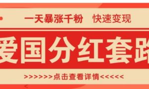 一个极其火爆的涨粉玩法，一天暴涨千粉的爱国分红套路，快速变现日入300