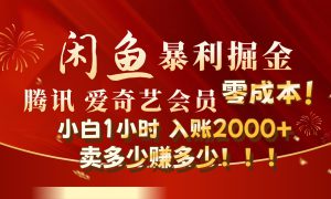 闲鱼全新暴力掘金玩法，官方正品影视会员无成本渠道!小自1小时保底收入2000