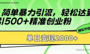 简单暴力引流轻松达到日引500 精准创业粉，单日变现2k【揭秘】