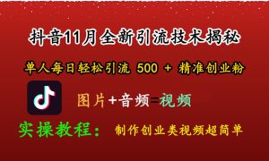 抖音11月全新引流技术，图片 视频 就能轻松制作创业类视频，单人每日轻松引流500 精准创业粉