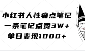 小红书人性痛点笔记，单日变现1000 ，一条笔记点赞3W