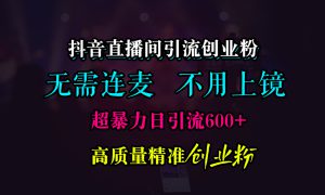 抖音直播间引流创业粉，无需连麦、无需上镜，超暴力日引流600 高质量精准创业粉