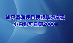 知乎蓝海项目视频暴力变现  小白也可日赚2000