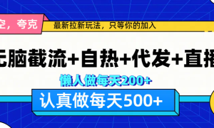 悟空、夸克拉新，无脑截流 自热 代发 直播，日入500