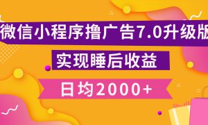 小程序撸广告最新7.0玩法，日均2000  全新升级玩法-小白可做