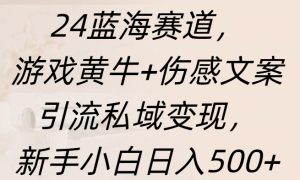 24蓝海赛道，游戏黄牛 伤感文案引流私域变现，新手日入500