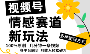 视频号情感赛道全新玩法，日入500 ，5分钟一条原创视频，操作简单易上手，