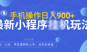 最新小程序挂机玩法，手机操作日入900 ，操作简单，当天见收益