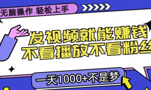 无脑操作，只要发视频就能赚钱？不看播放不看粉丝，小白轻松上手，一天1000