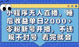 小程序无人直播，睡后收益单日2000  零粉新号开播，不违规不封号 看完就会