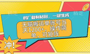 鹅厂复制粘贴，一键生成，无脑搬运单账号当天1200 ，操作简单，可矩阵