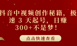 抖音中视频创作秘籍，极速 3 天起号，日赚 300 不是梦！