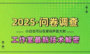 2025《问卷调查》最新工作室技术解密：一个人在家也可以闷声发大财，小白一天200 ，可矩阵放大