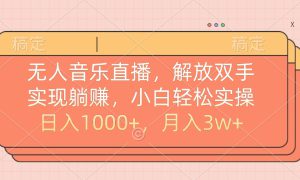 无人音乐直播，小白轻松实操，解放双手，实现躺赚，日入1000 ，月入3w