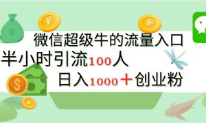 新的引流变现阵地，微信超级牛的流量入口，半小时引流100人，日入1000 创业粉