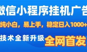 微信小程序全自动挂机广告，纯小白易上手，稳定日入1000 ，技术全新升级，全网首发