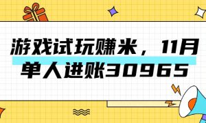 热门副业，游戏试玩赚米，11月单人进账30965，简单稳定！