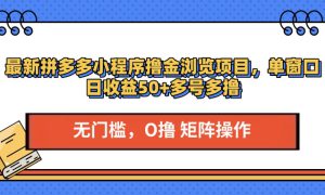 最新拼多多小程序撸金浏览项目，单窗口日收益50 多号多撸