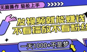 只要发视频就能赚钱？无脑操作，不看播放不看粉丝，小白轻松上手，一天1000