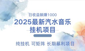 2025最新汽水音乐人挂机项目。单账号月入5000，纯挂机，可矩阵。