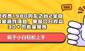 外面收费1980的龙之谷2全自动撸金游戏项目，单窗口日收益30＋可批量矩阵