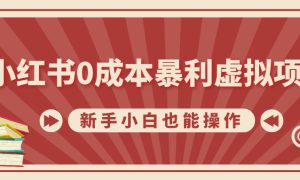 小红书0成本暴利虚拟项目，新手小白也能操作，轻松实现月入过万