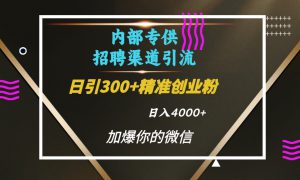 内部招聘引流技术，很实用的引流方法，流量巨大小白轻松上手日引300 精准创业粉，单日可变现4000