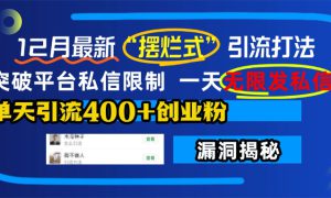 12月最新“摆烂式”引流打法，突破平台私信限制，一天无限发私信，单天引流400 创业粉！