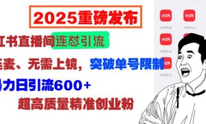 2025重磅发布：小红书直播间连怼引流，无需连麦、无需上镜，突破单号限制，暴力日引流600 超高质量精准创业粉