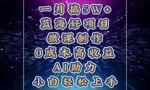 1月搞了5W 的蓝海好项目，微课制作，0成本高收益，AI助力，小白轻松上手