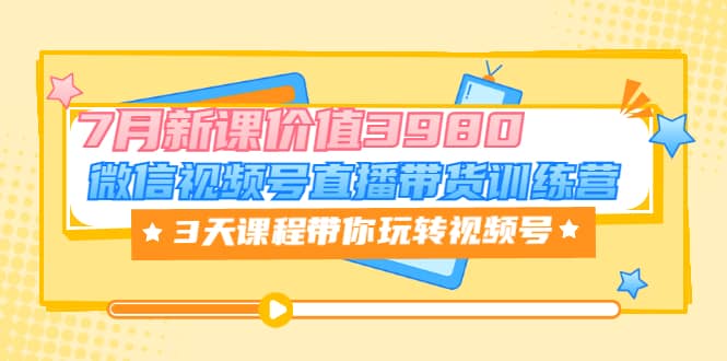 微信视频号直播带货训练营，3天课程带你玩转视频号：7月新课价值3980